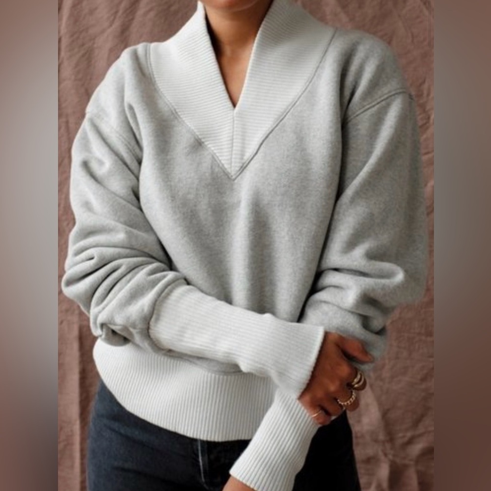 Agolde Los Angeles Klara V Neckline Oversized Grey Sweatshirt Size Large